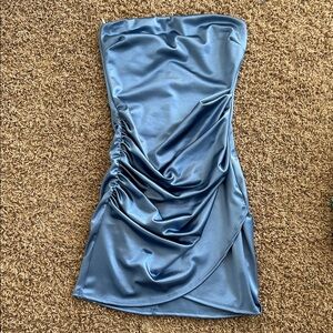 Windsor Strapless Satin Dress in Blue